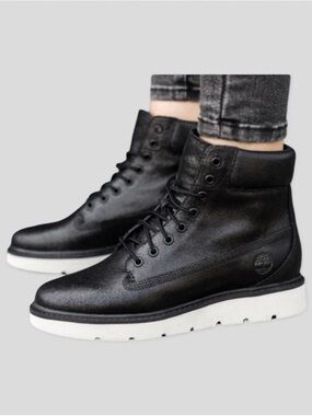 Timberland Kenniston 6”Women's Black Leather Lace-Up Ankle Boots with White Sole
